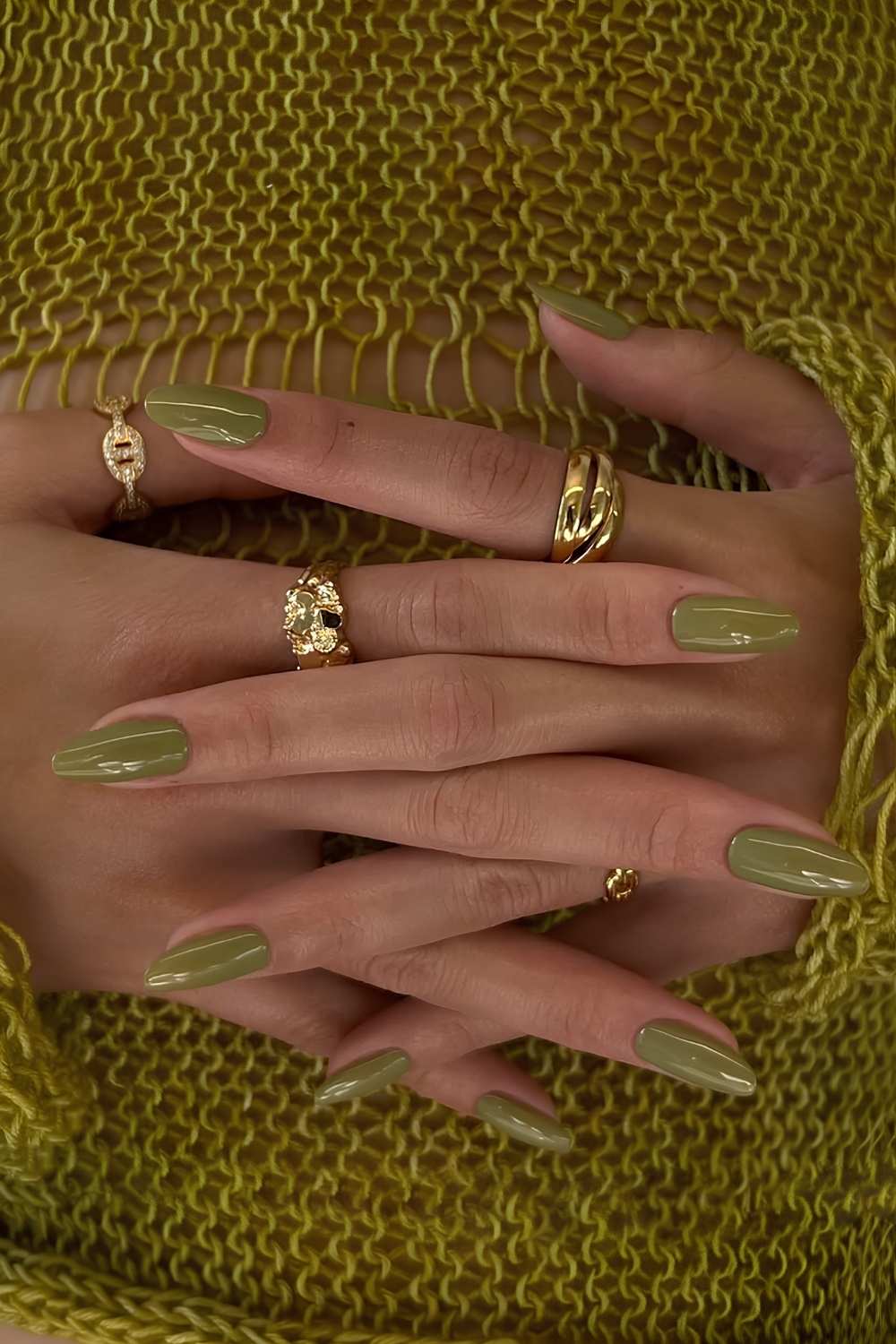 Solid olive green nails