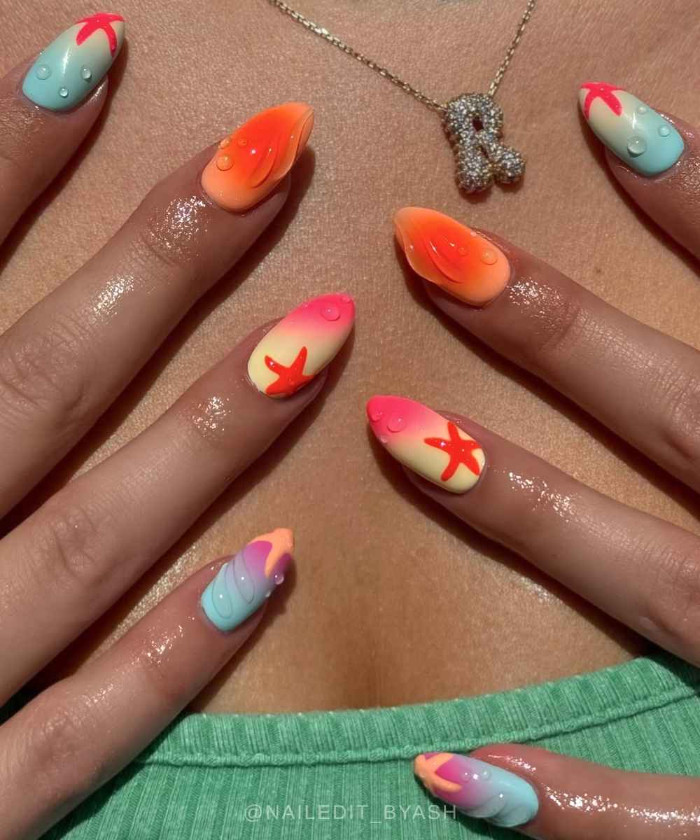Starfish manicure in sunset colors