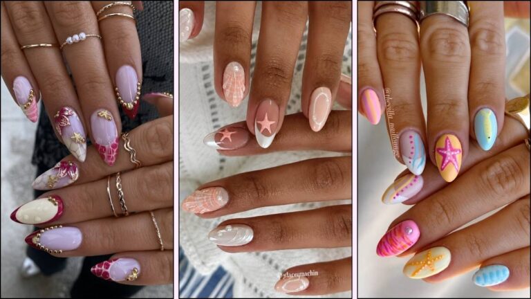A collage of starfish nail art