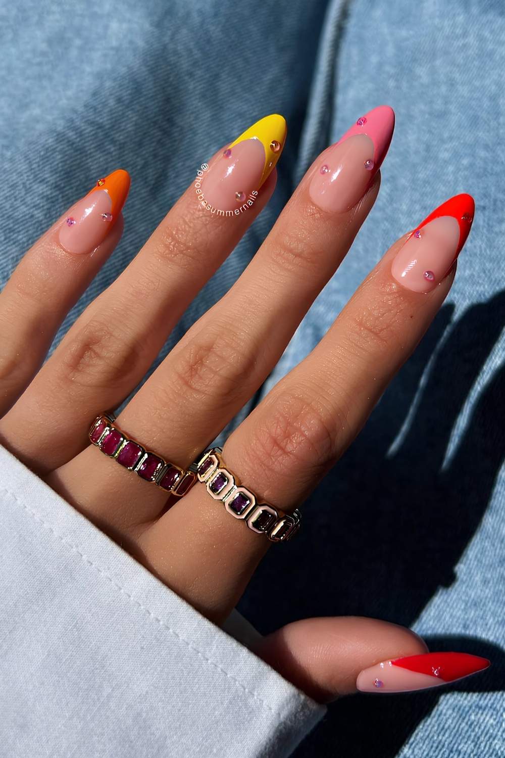 Studded colorful French tip nails