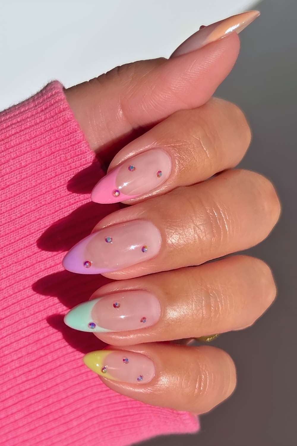 Studded skittle French mani