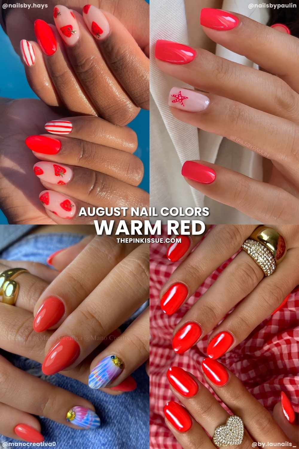 Warm red August nail designs