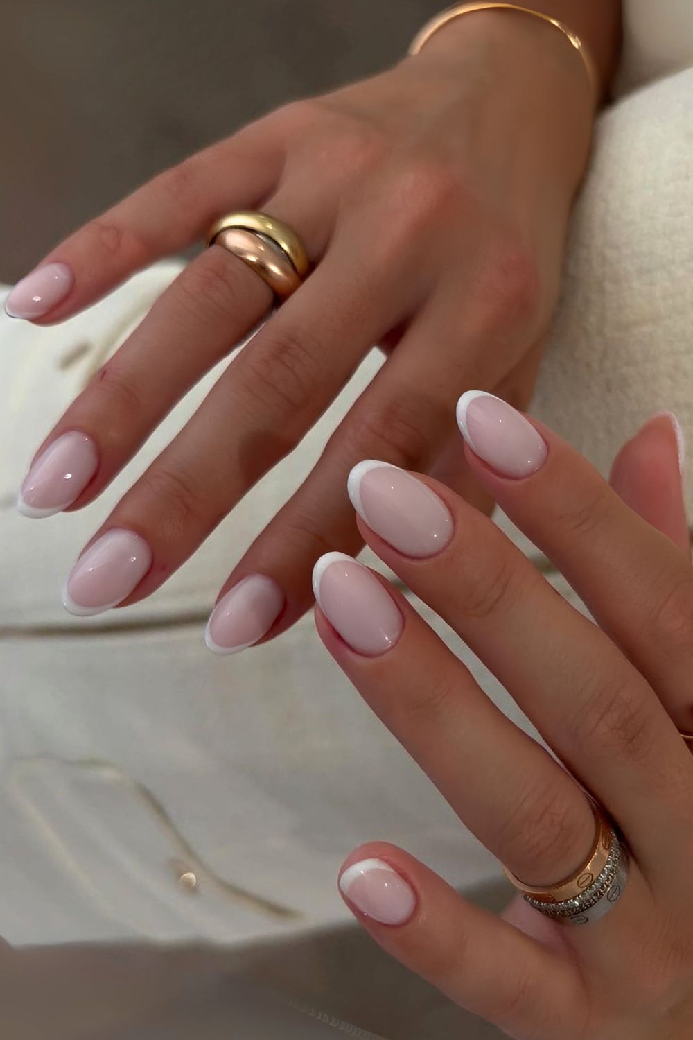 White French manicure on milky base