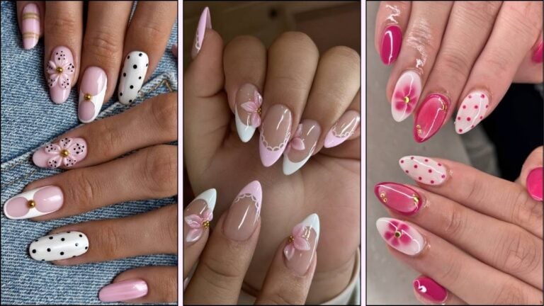 White and pink nail designs