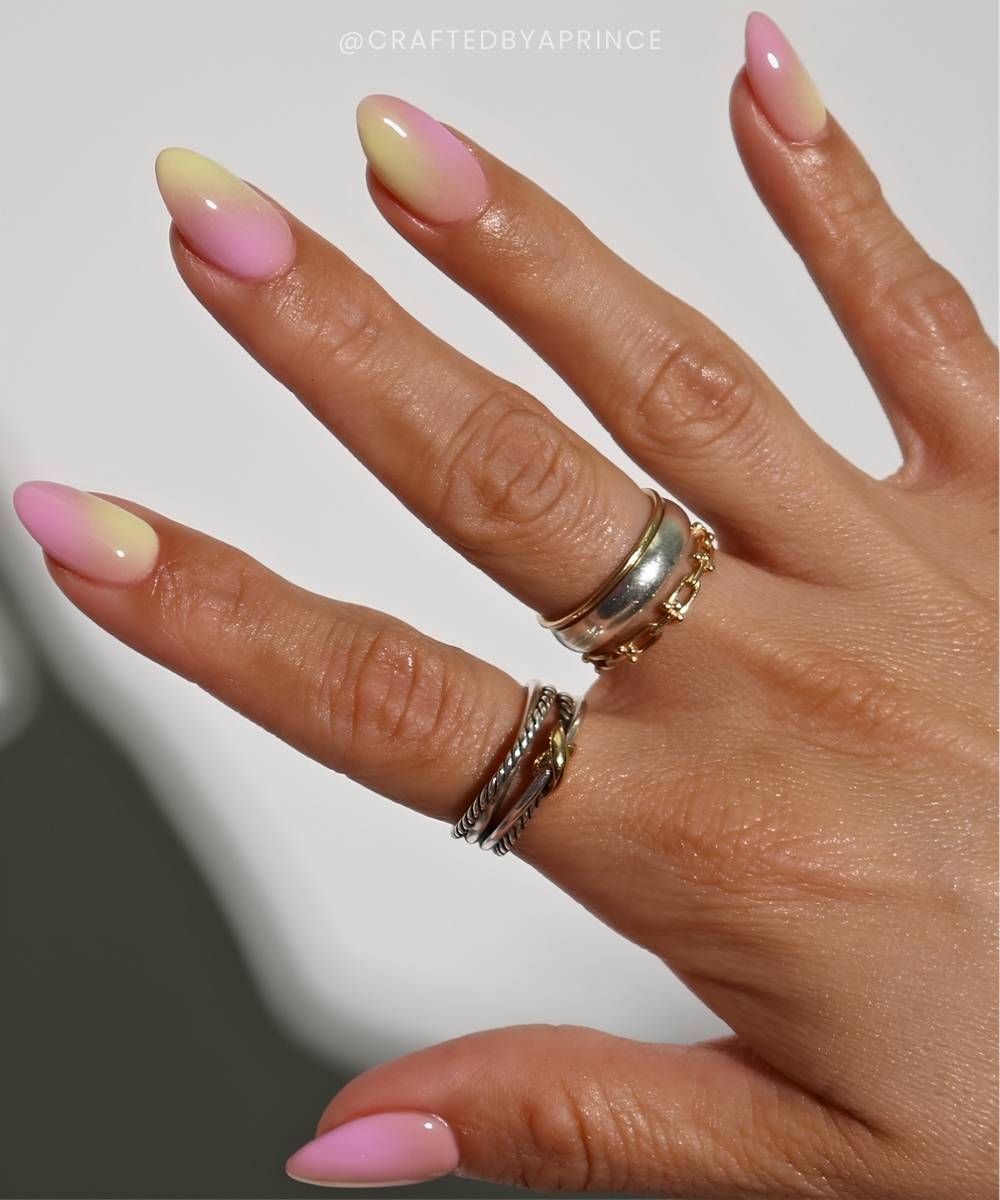 Yellow and pink sorbet nails