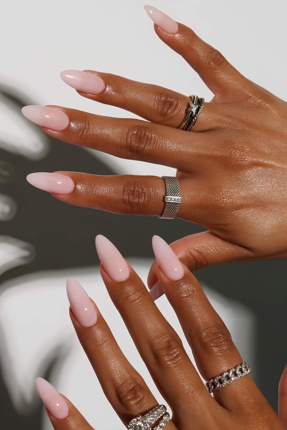 Almond shaped blushing pink nails