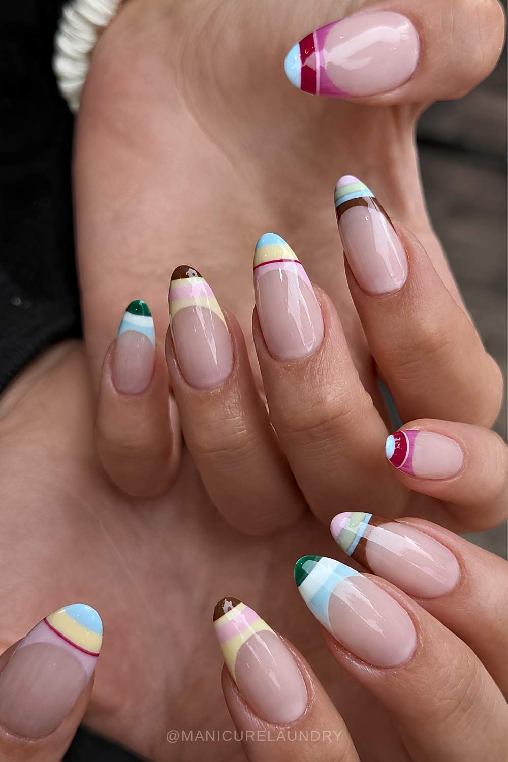 Almond striped French mani