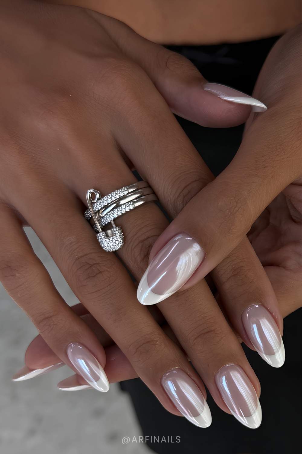 Almond white chromed French tips