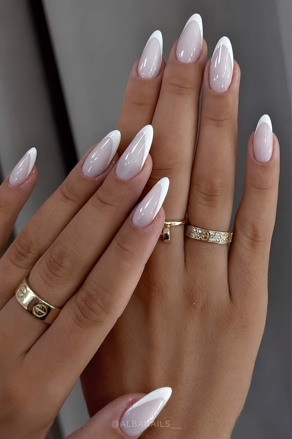 Almond white on white French mani