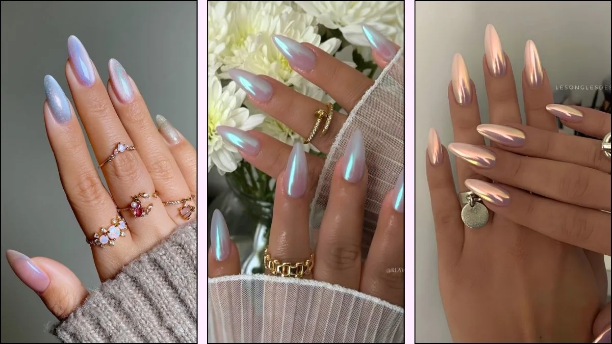 A collage of aurora nail designs