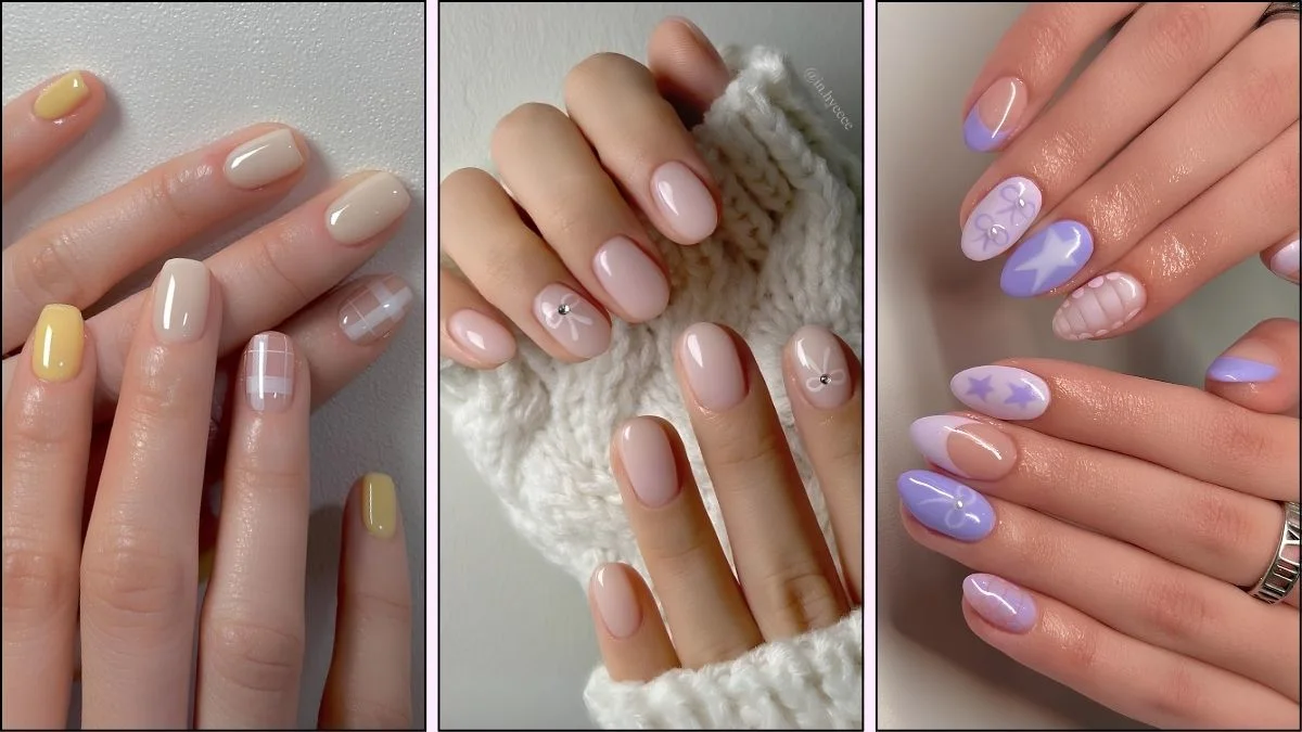 A collage of back-to-school nail designs