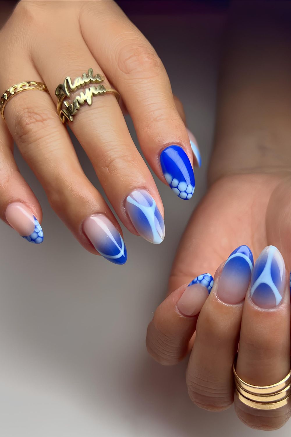 Blue nails with mix and match design