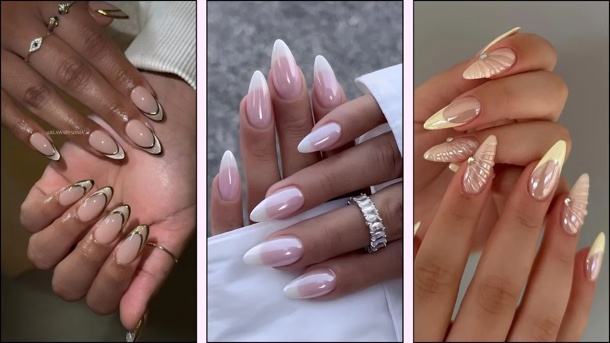 A collage of chrome French tip nail designs