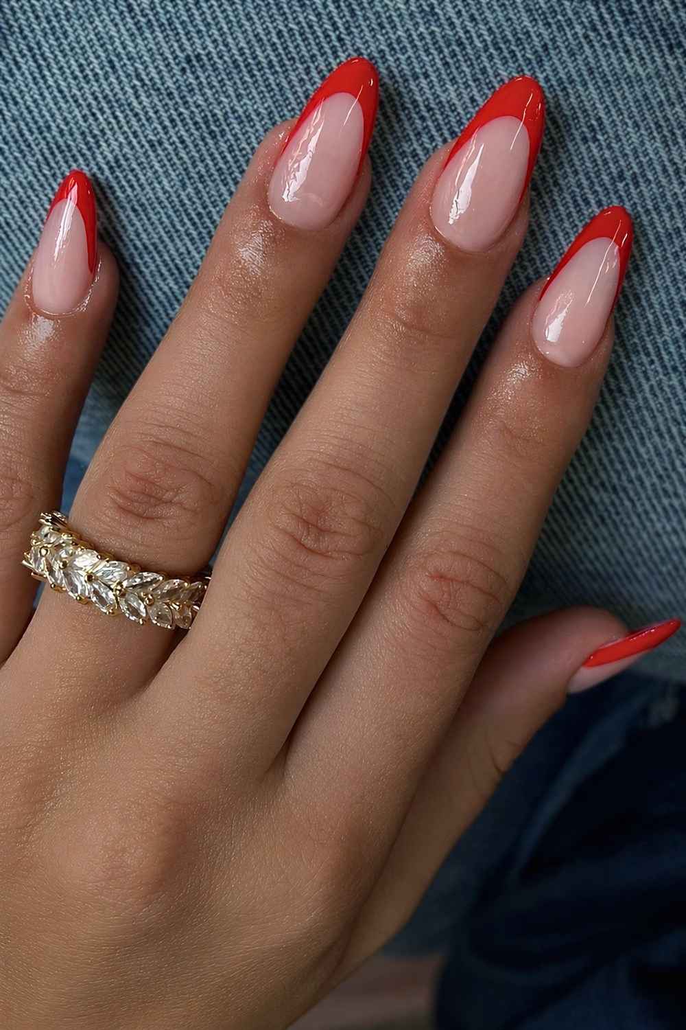 Classic red almond French tips