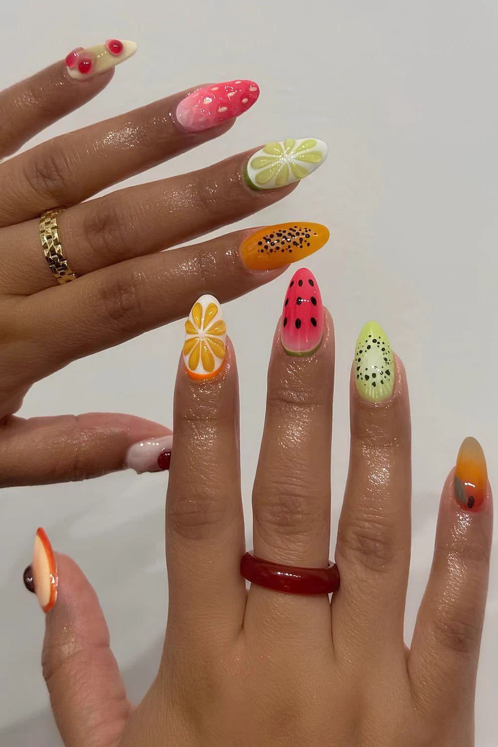 Colorful fruity nails with 3d design