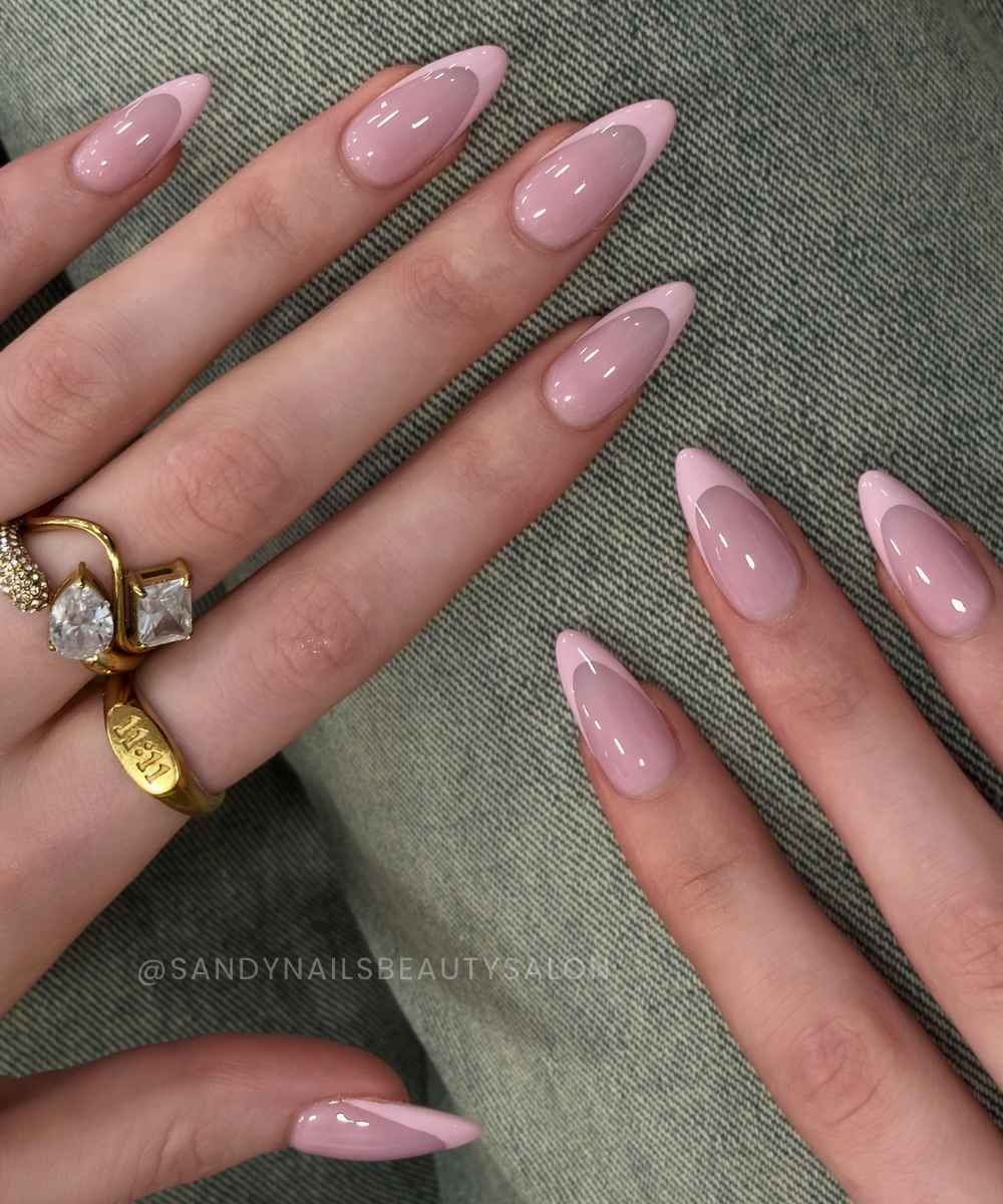 Elegant pink almond French manicure