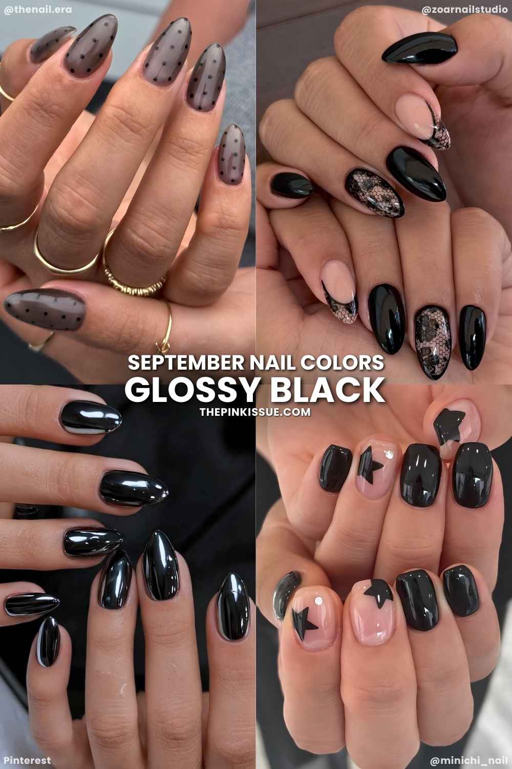 Glossy black nails for September