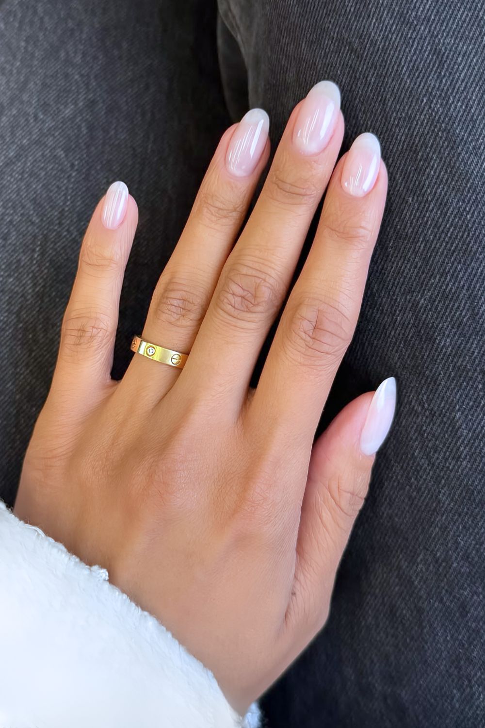 Milky glossy almond nails