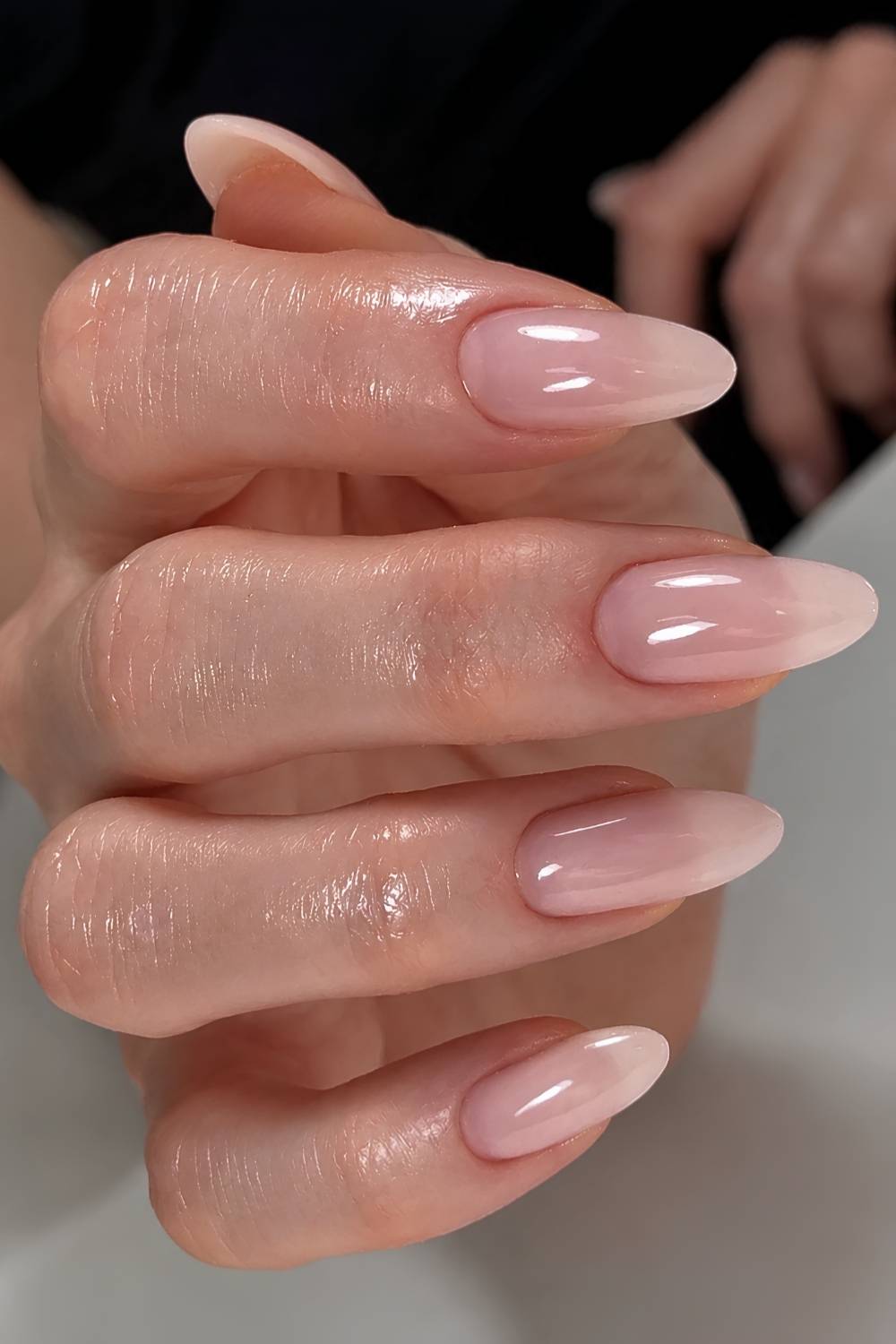 Milky nude almond nails