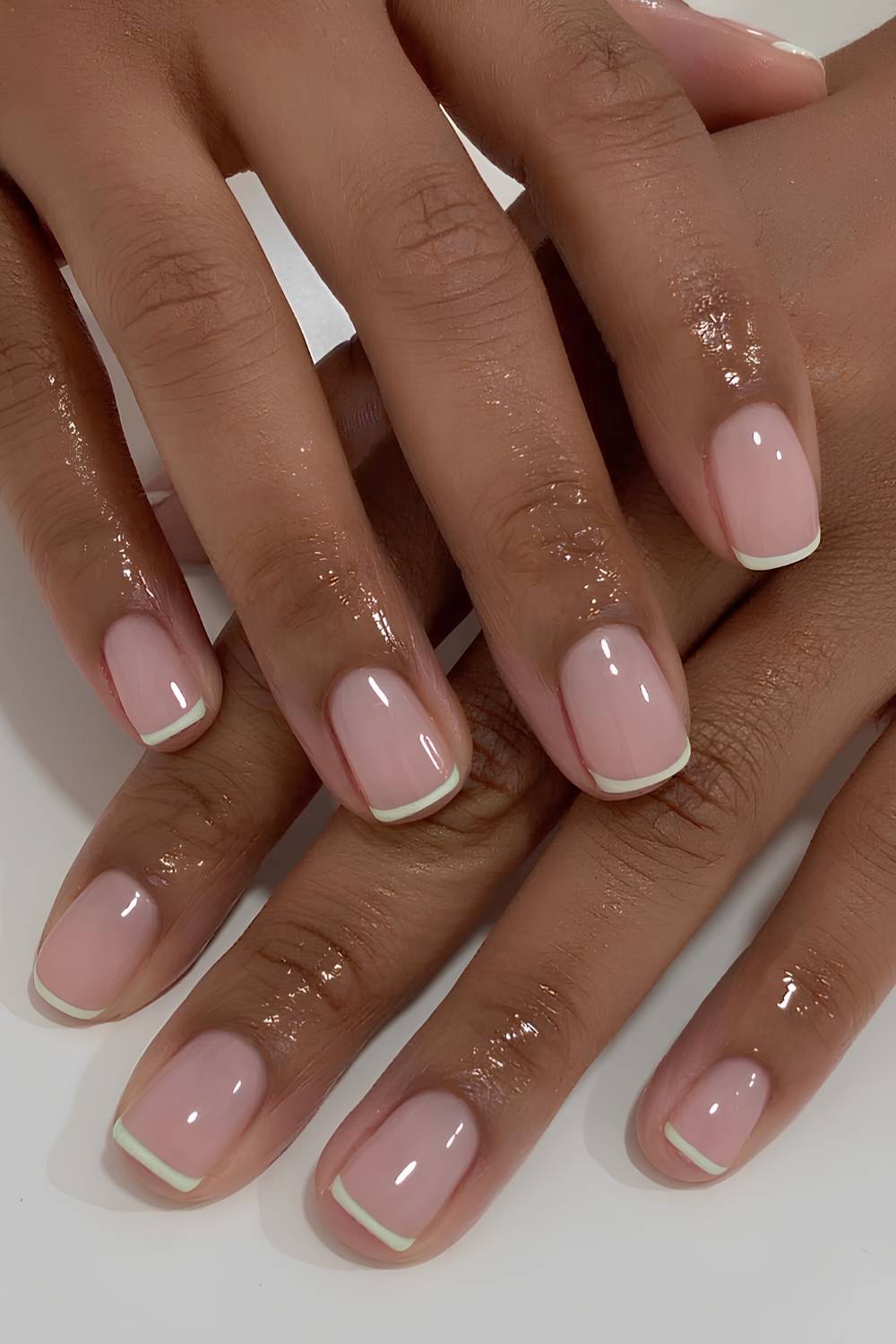 Mint green micro French manicure