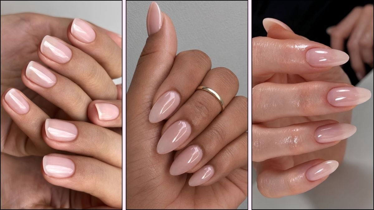 A collage of no makeup nail designs