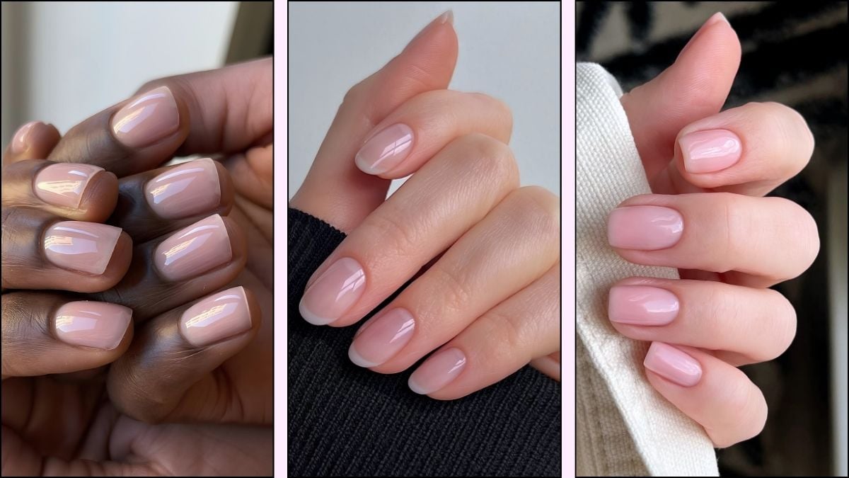 A collage of no-makeup nail designs