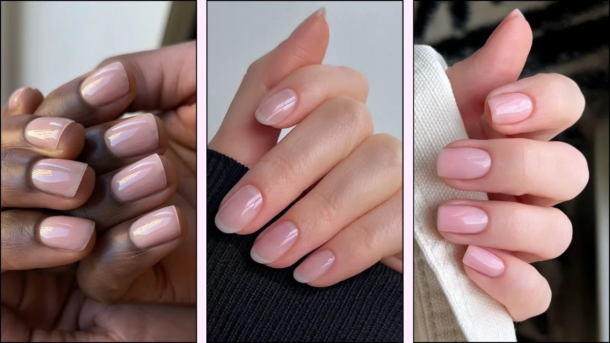 A collage of no-makeup nail designs