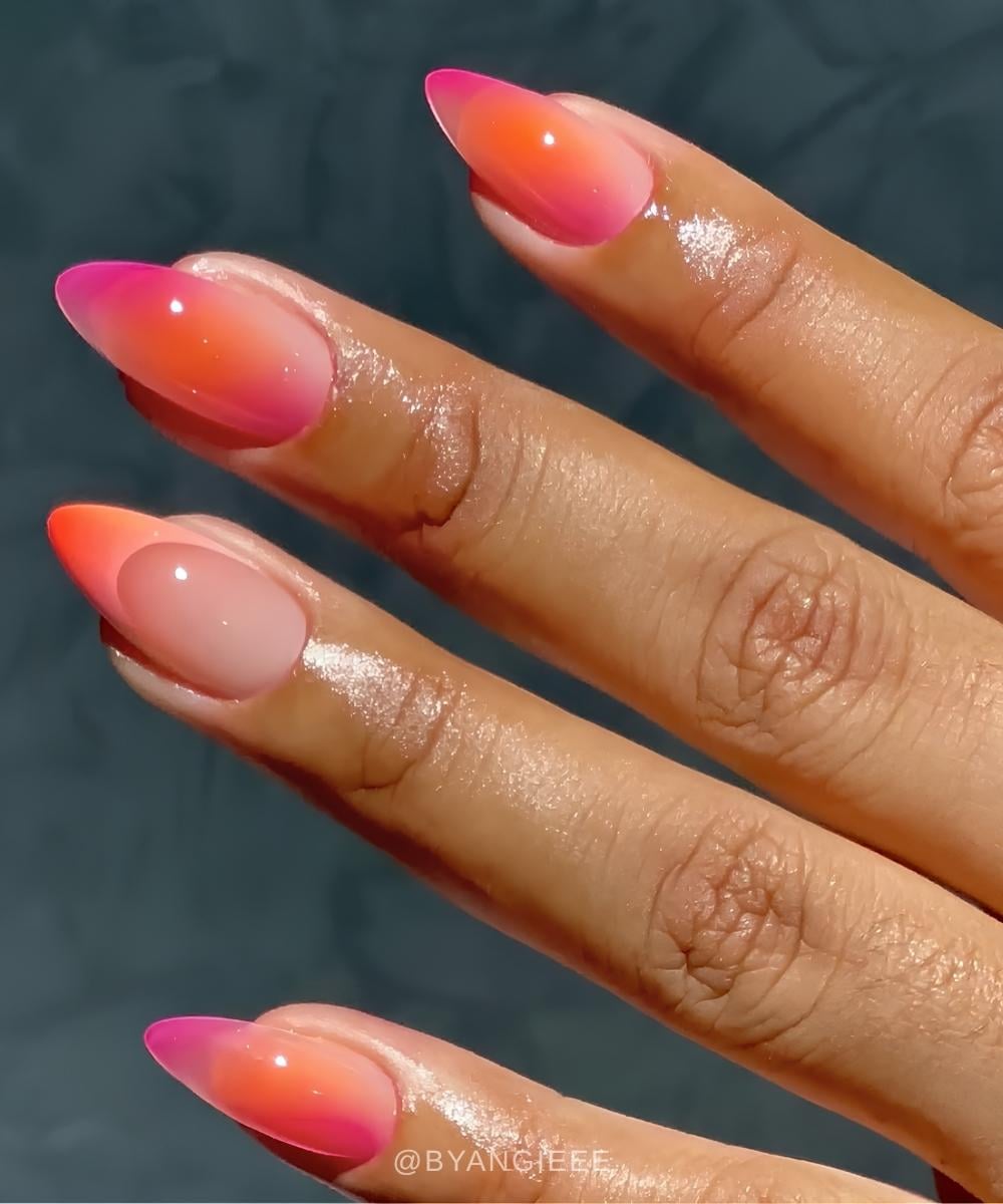 Orange and pink jelly gradient mani