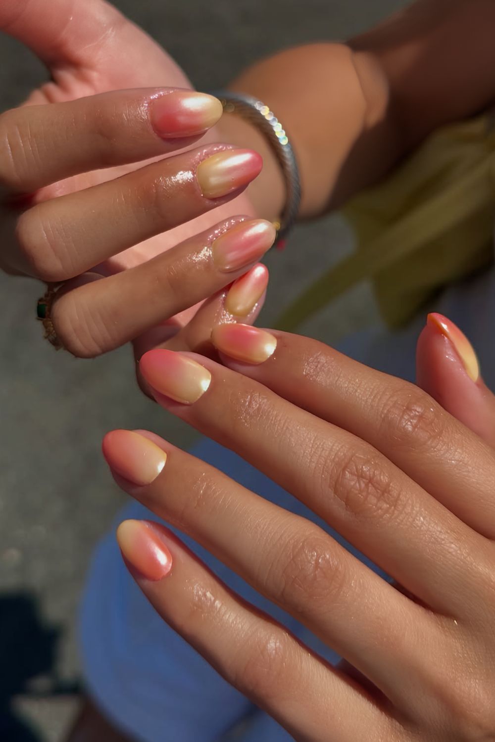 Orange and yellow blended chrome nails