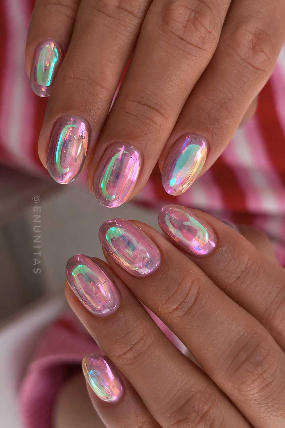 Pink and green ice effect nails