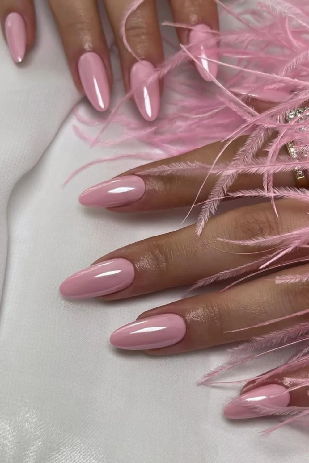 Pink chrome almond nails