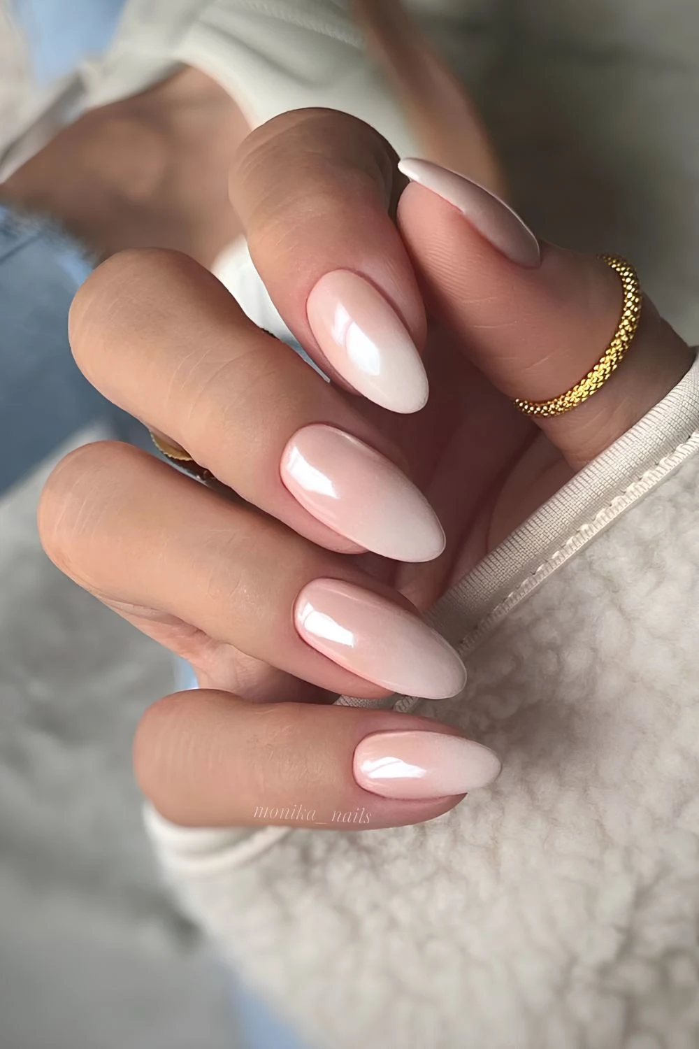 Pink to white glazed ombre nails