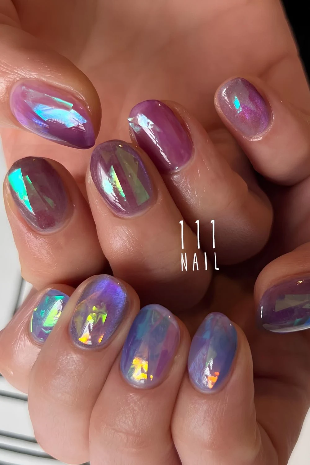 Purple aurora short nails