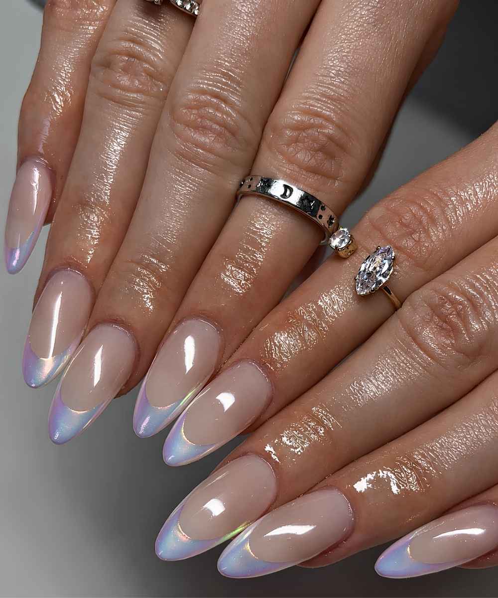Purple holo chrome French mani