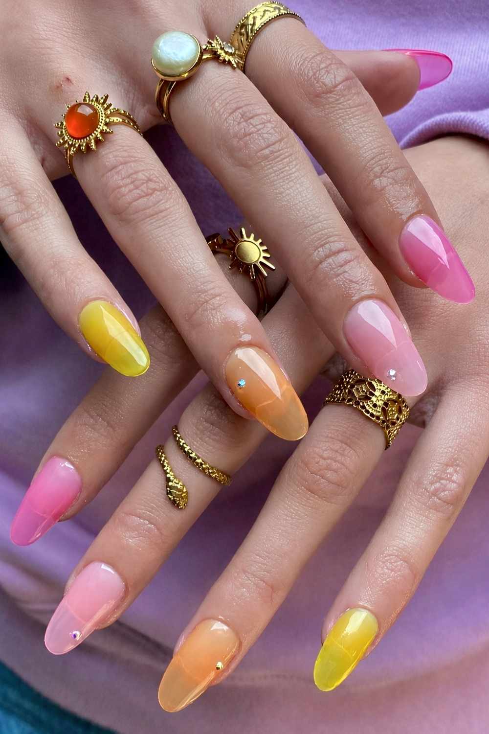 Sheer jelly skittle manicure