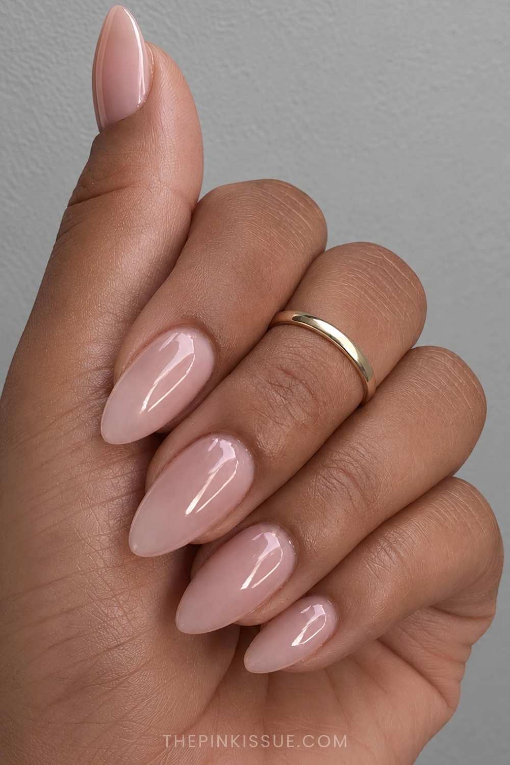 Sheer nude almond manicure