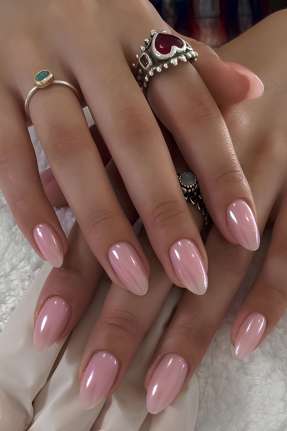 Sheer pink chrome manicure