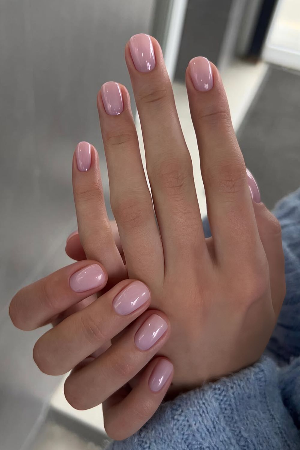 Sheer pink mani with high gloss finish