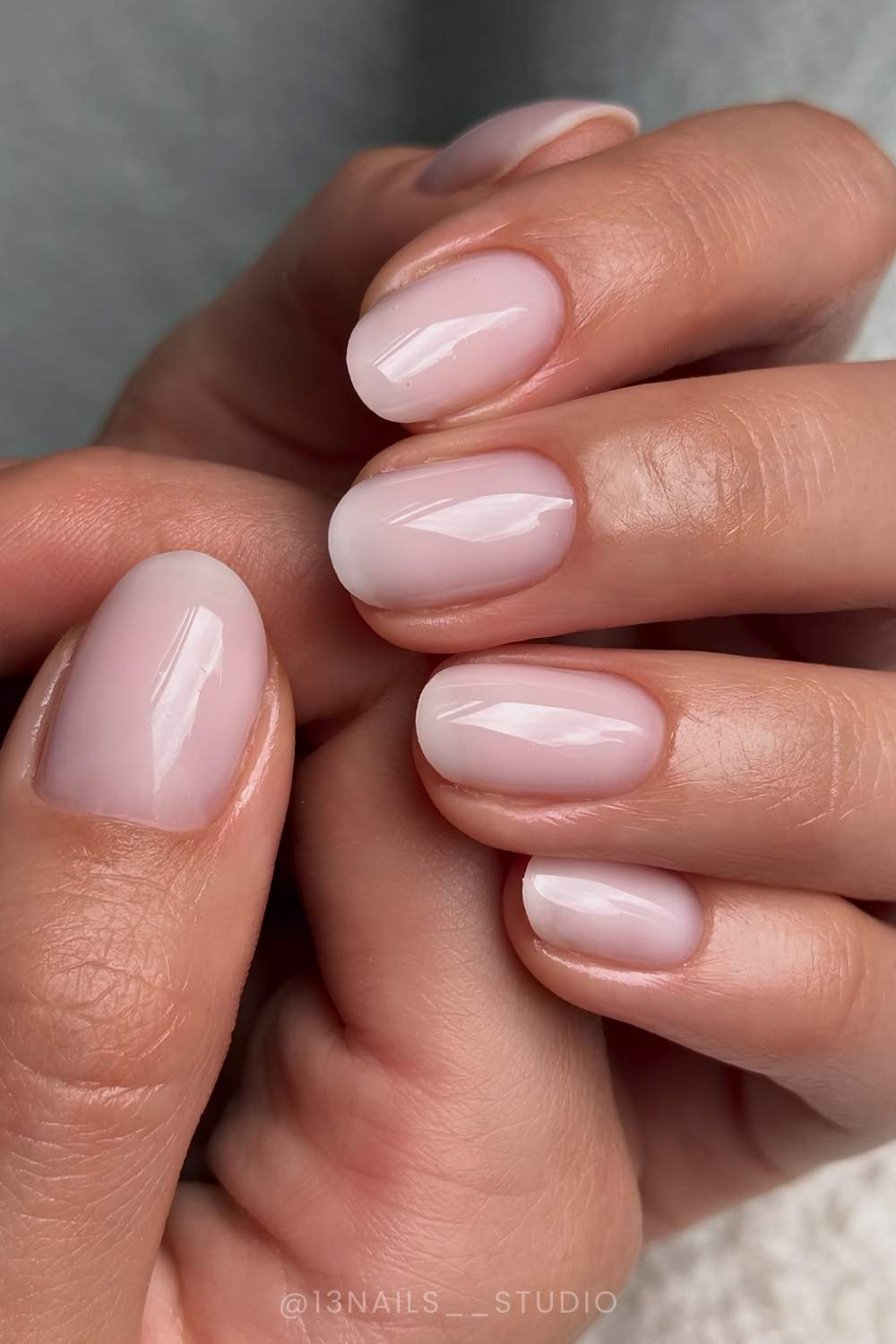 Sheer round milky white nails