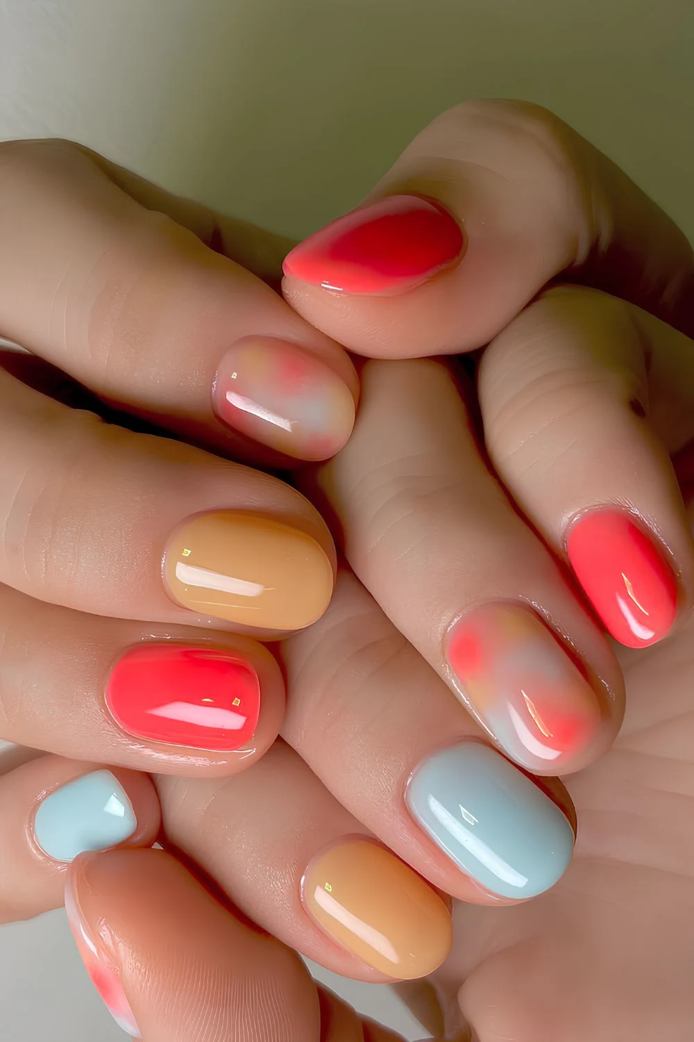 Short and colorful jelly manicure