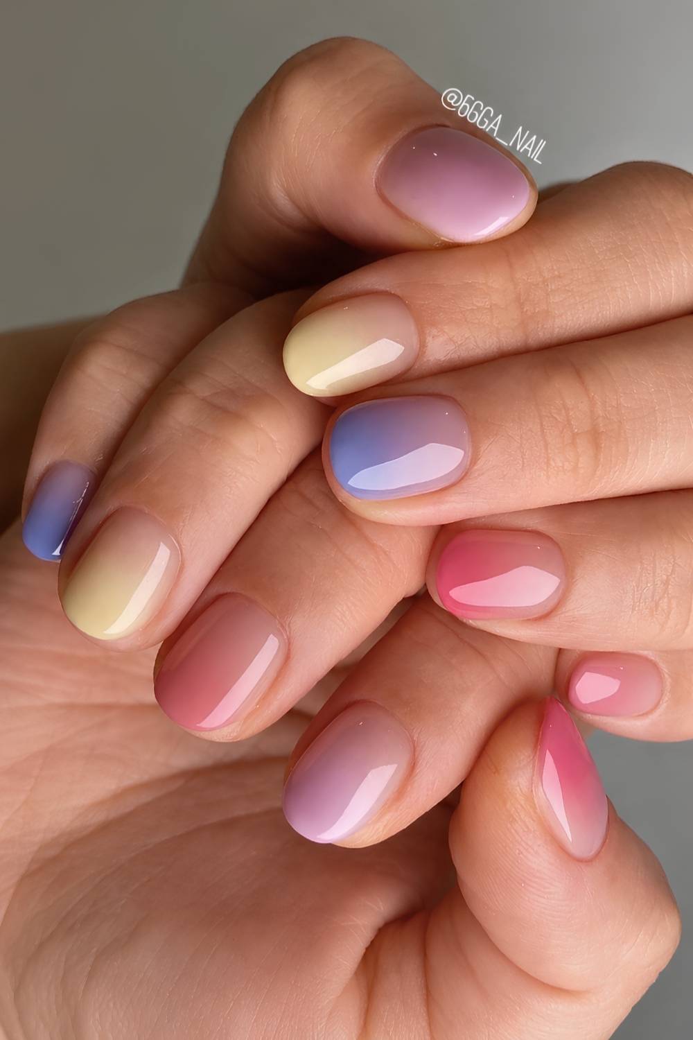 Short colorful jelly ombre mani