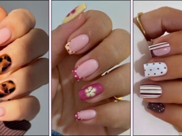 A collage of short end-of-summer nail designs