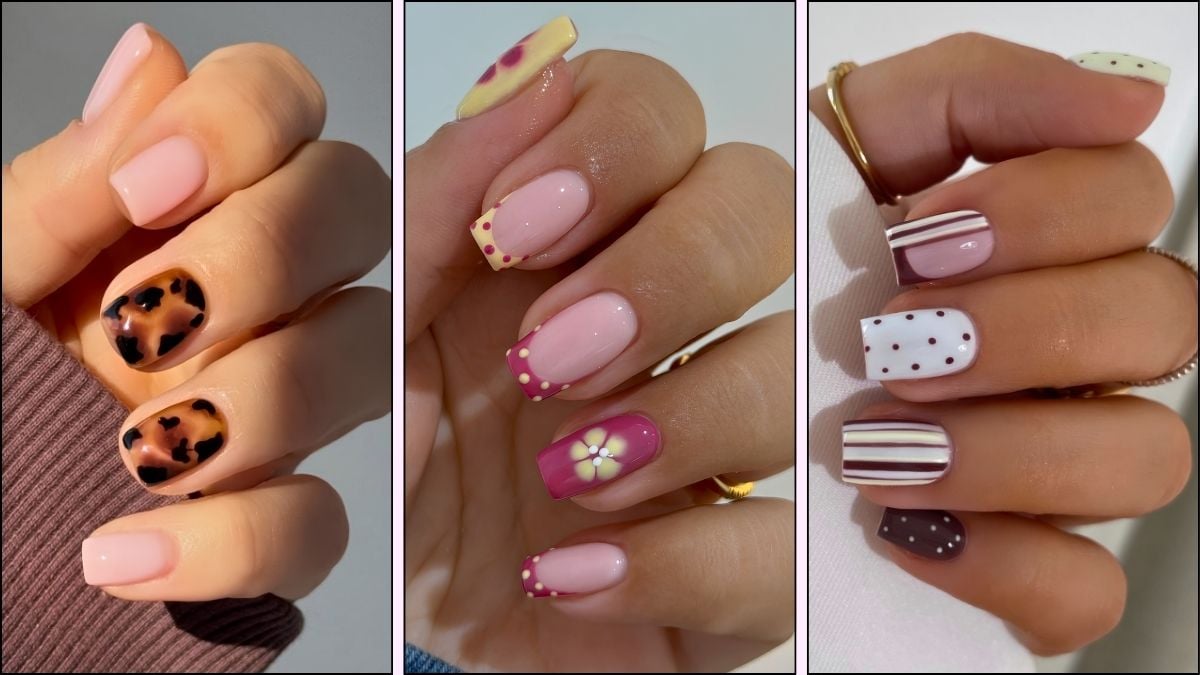 A collage of short end-of-summer nail designs