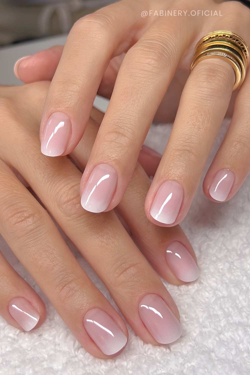Short round white ombre nails