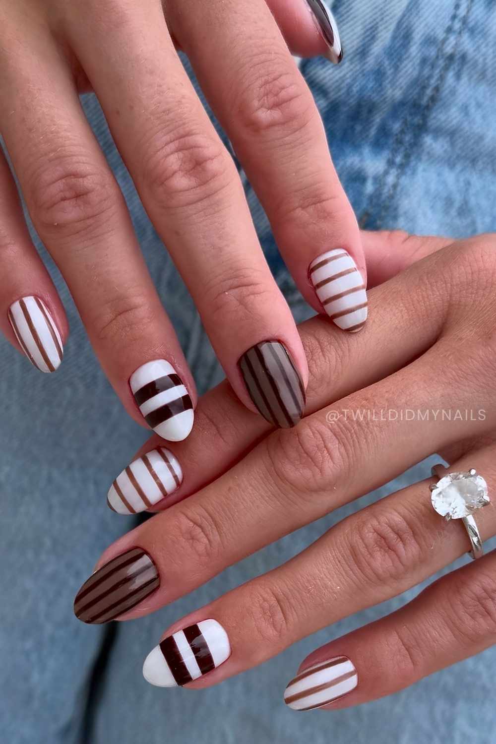 White and brown striped nails