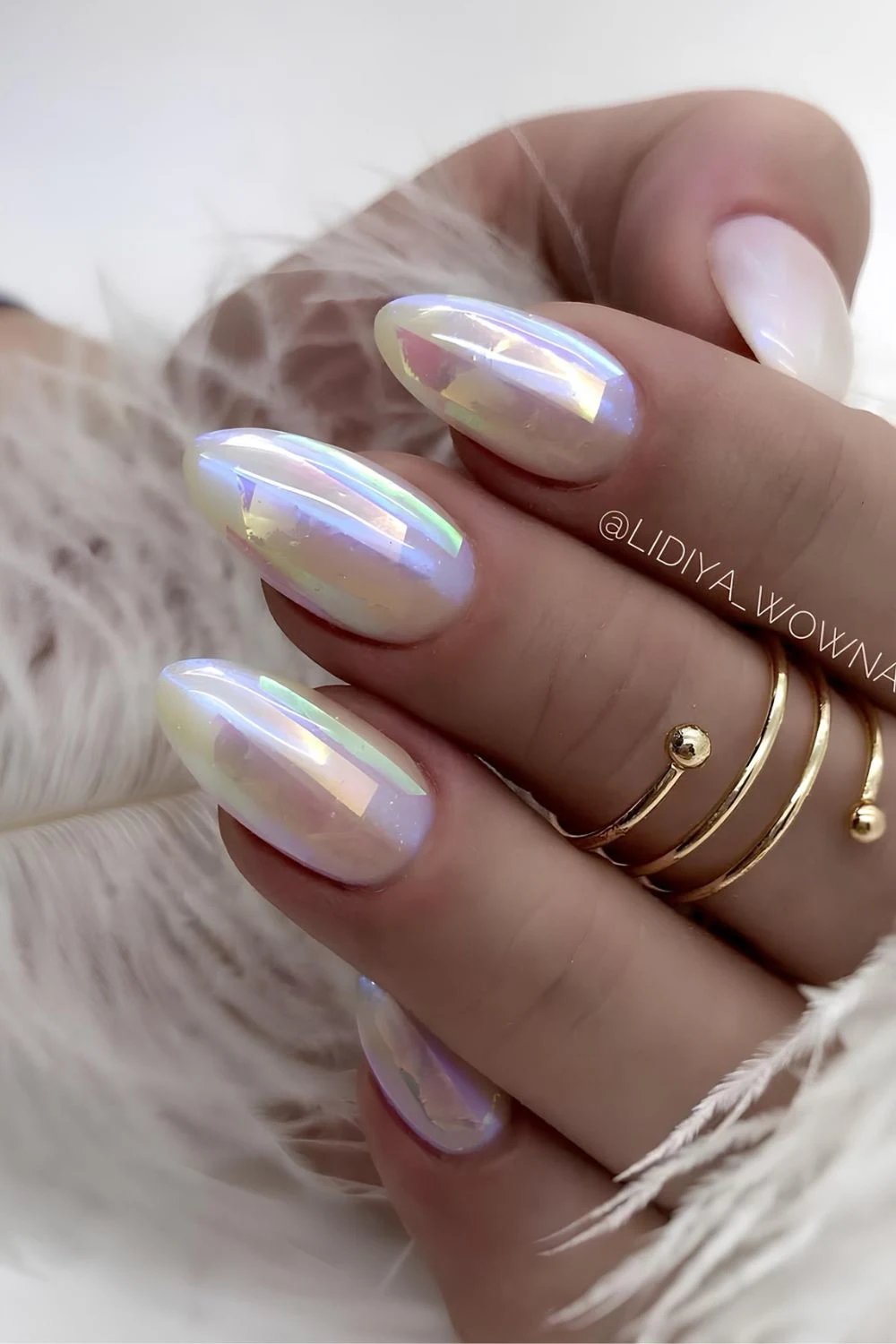 White aurora almond nails