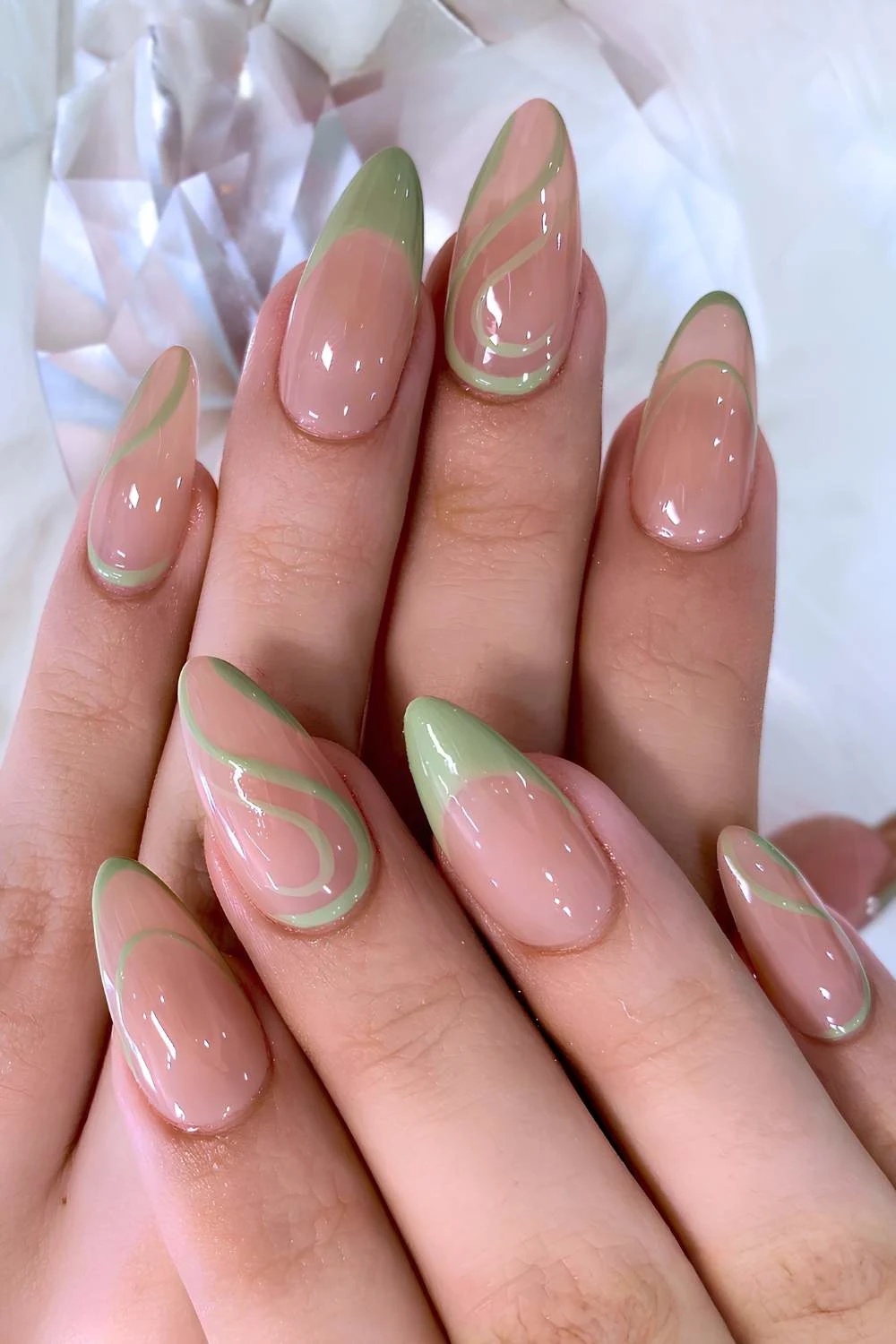 Abstract sage green nails