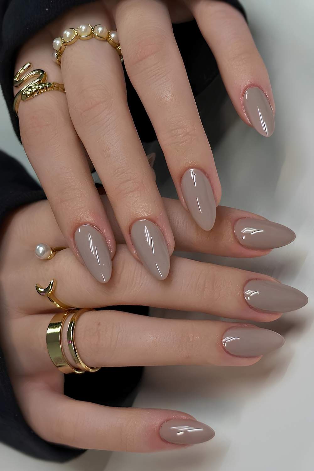Almond light gray nails
