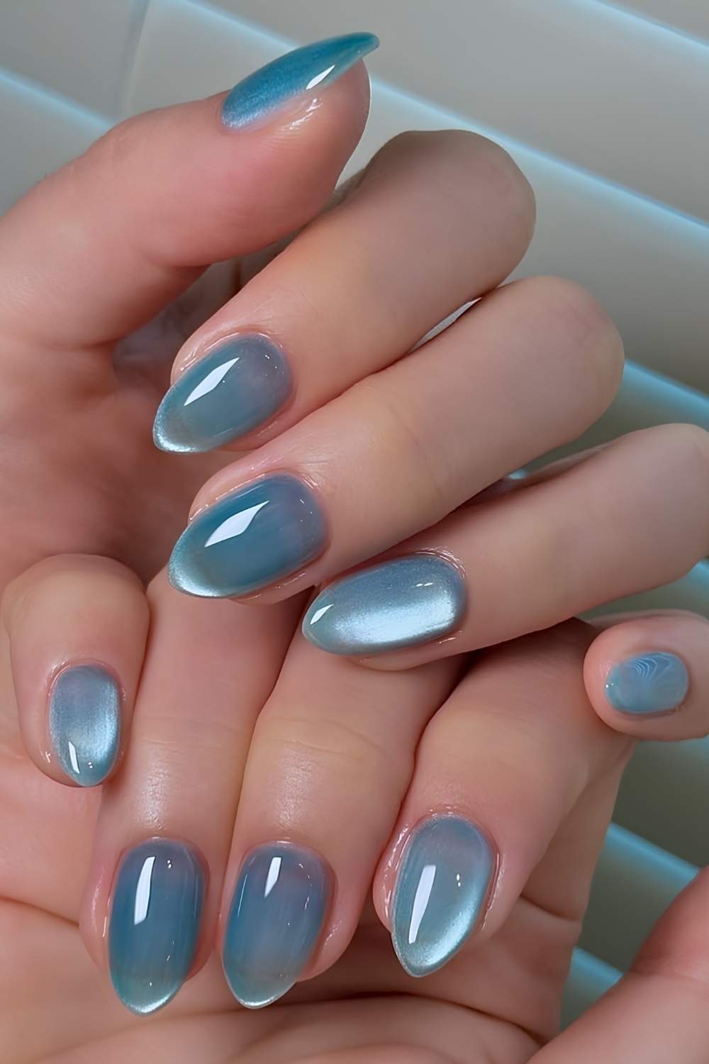 Blue glass effect nails