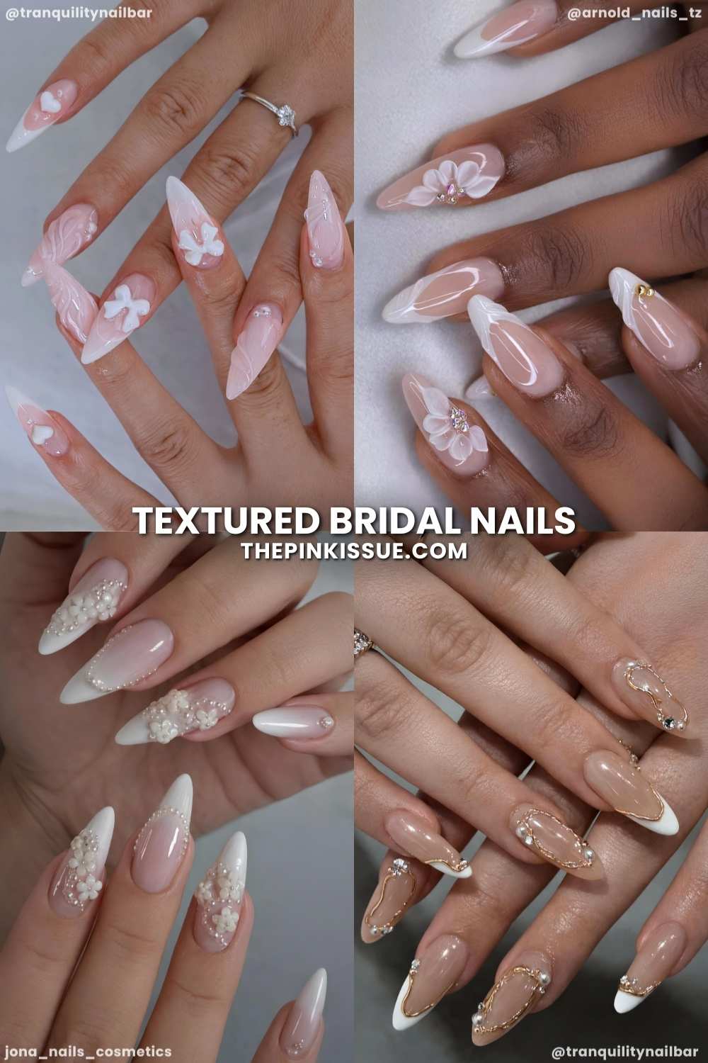 Bridal nail art with textured elements